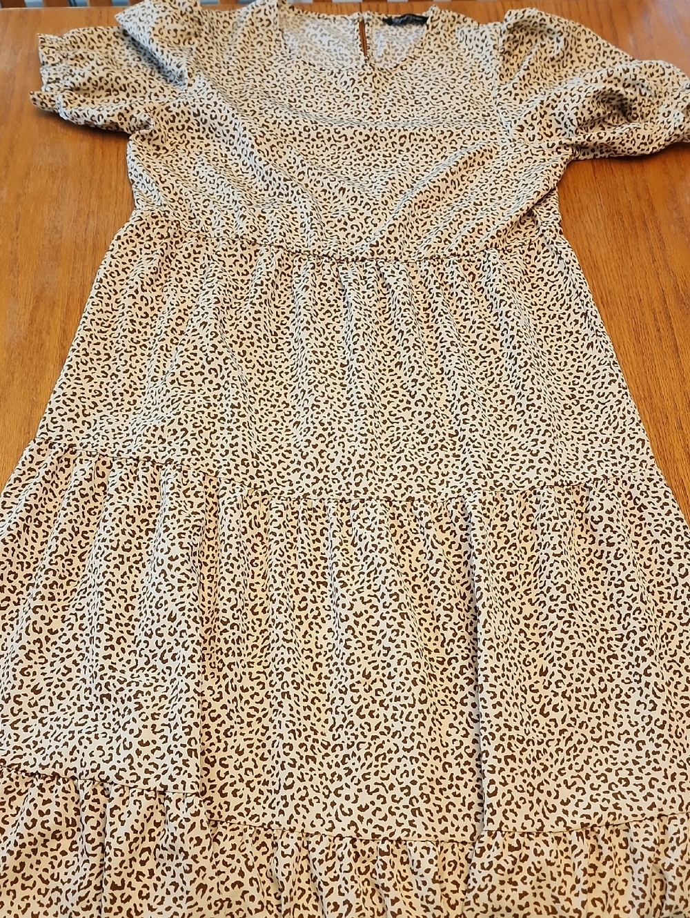 Women’s Cream And Brown Leopard Print Tiered Dress - Picture 12 of 12